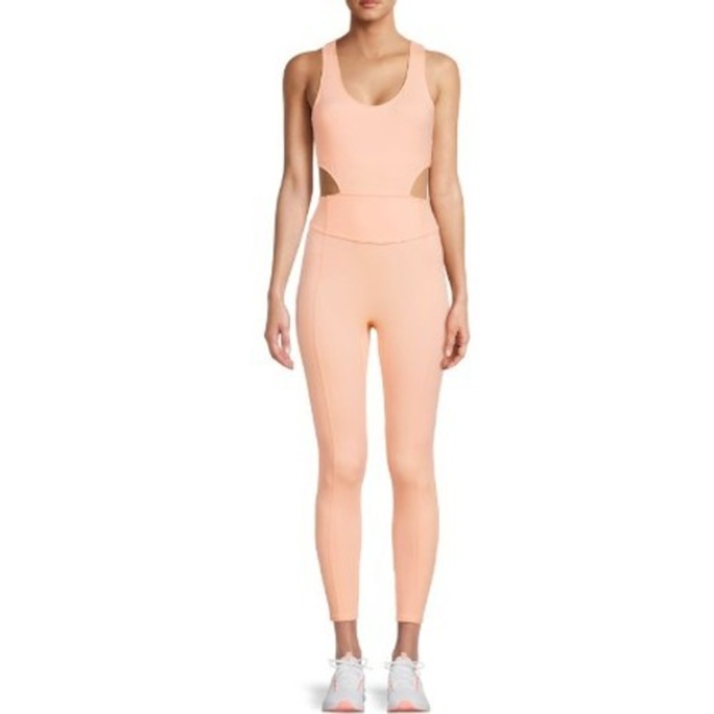 Free People Back It Up Cutout Peach Crisscross Back Jumpsuit Bodysuit Small